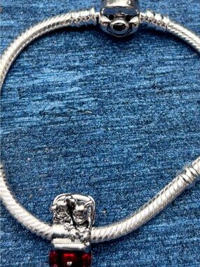 Sterling-Tone Women's Charm Bracelet with Mickey and Minnie in a car size 6 61/2